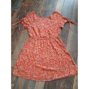 O'neill Orange Floral Multicolor Light Flowy Short Sleeve Mini SunDress SZ M B20